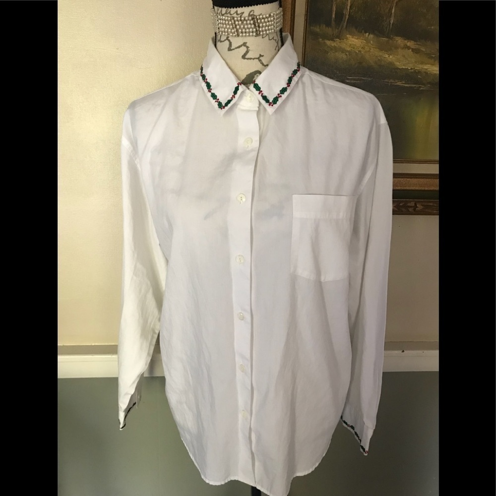 Nut Cracker Poinsettia Collard Long Sleeve Blouse